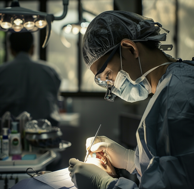 a dentist operating on a patient