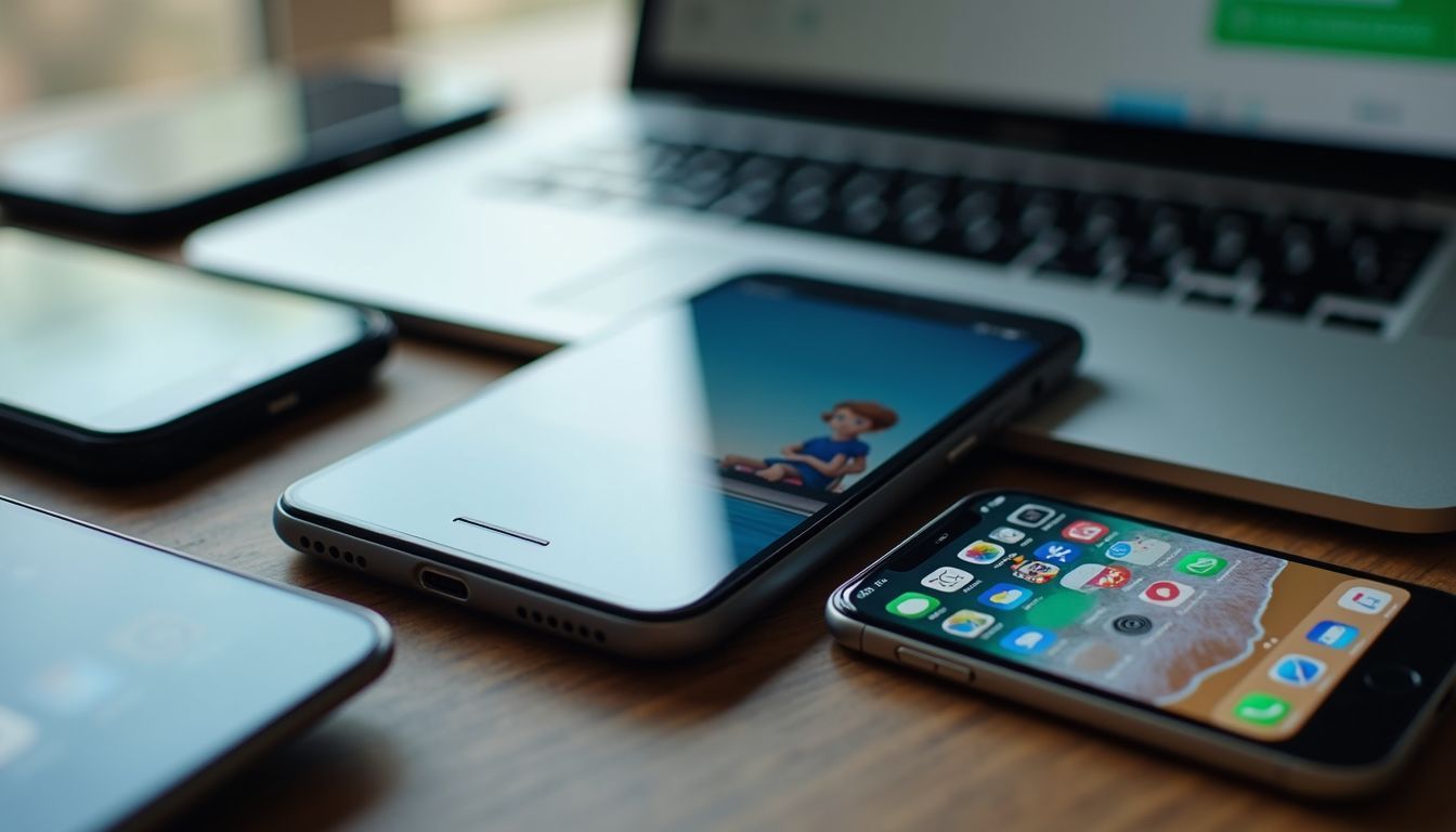 A variety of electronic devices displaying different messaging apps and websites.