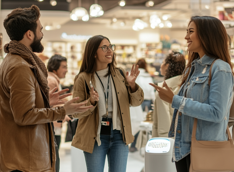 diverse group of customers in a stylish retail store