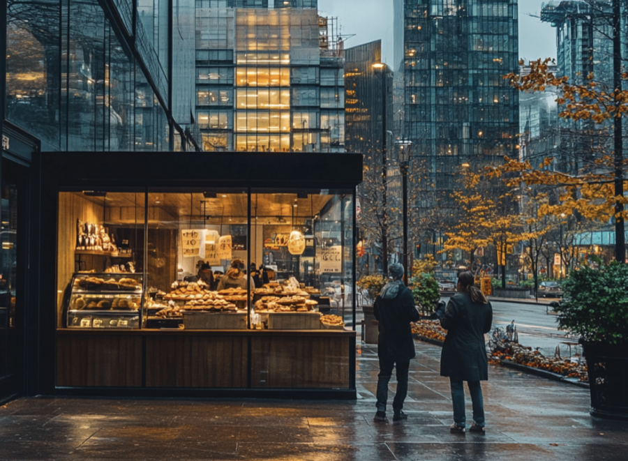 local bakery or café in the foreground