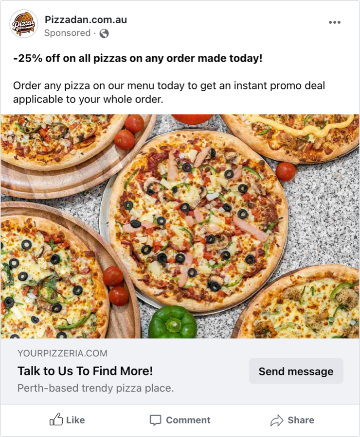 example click to messenger ad pizza