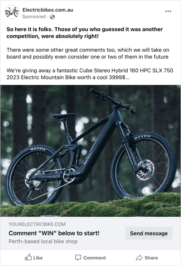 facebook bike ad giveaway