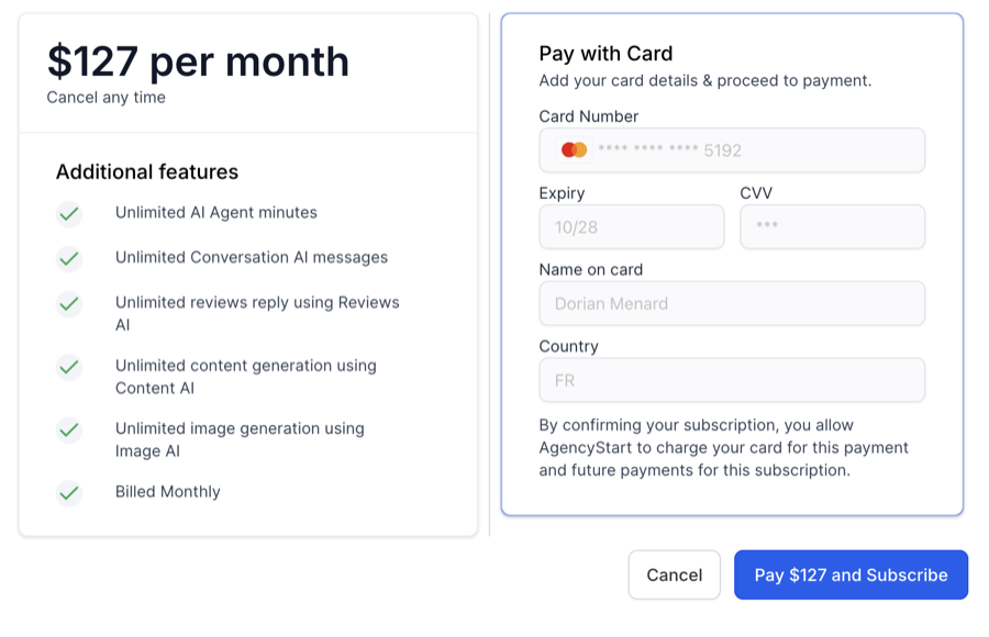 pricing structure requires an additional investment of $127